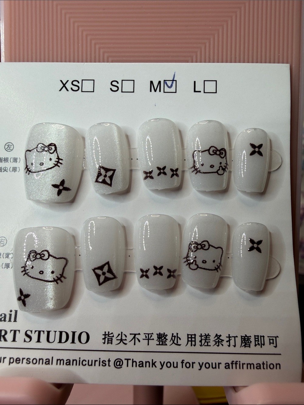 White Hello Kitty Press-On Nail Set with Black Accents